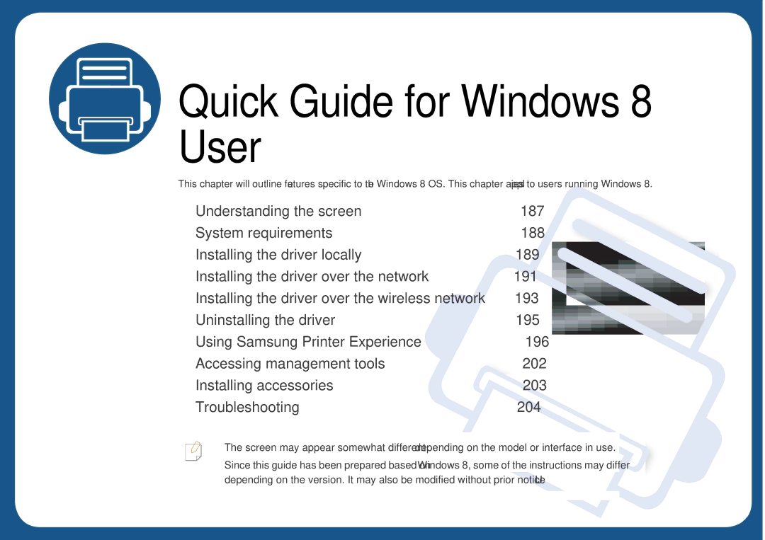 Samsung CLP-365W/XAA manual Quick Guide for Windows 8 User 