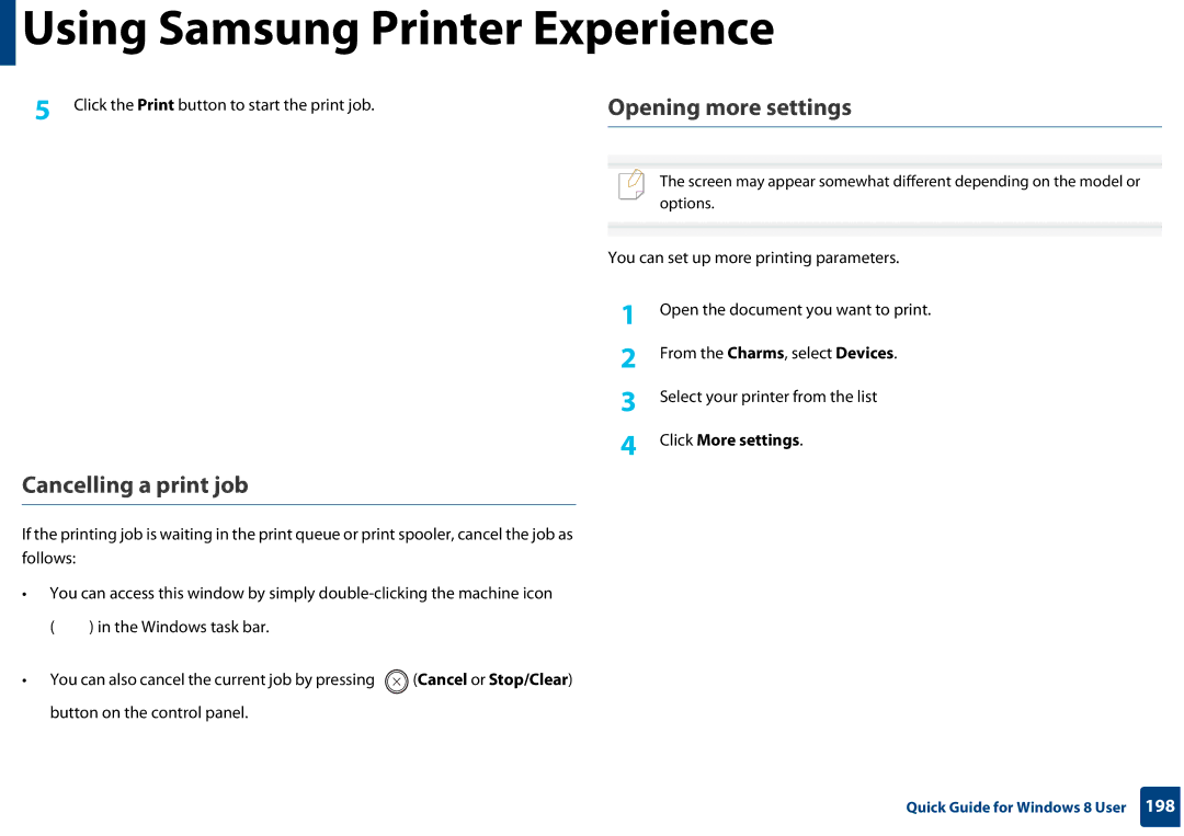 Samsung CLP-365W/XAA manual Opening more settings, Cancelling a print job, Click the Print button to start the print job 