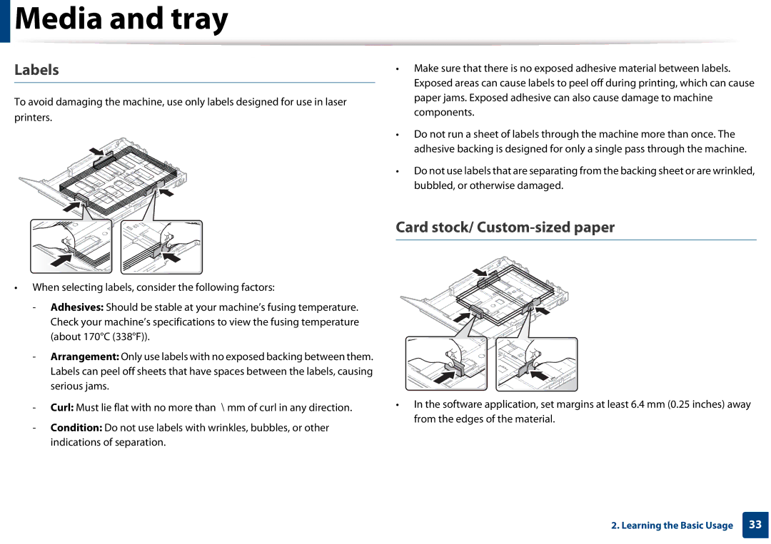 Samsung CLP-365W/XAA manual Labels, Card stock/ Custom-sized paper 