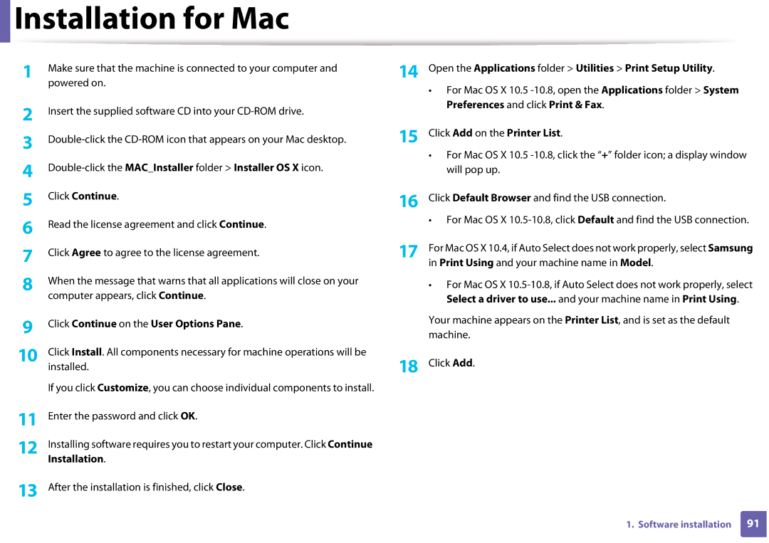 Samsung CLP-365W/XAA manual Installation for Mac 