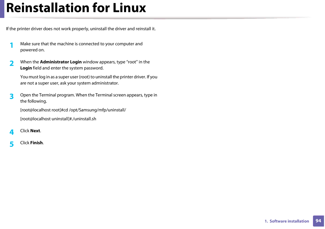 Samsung CLP-365W/XAA manual Reinstallation for Linux 