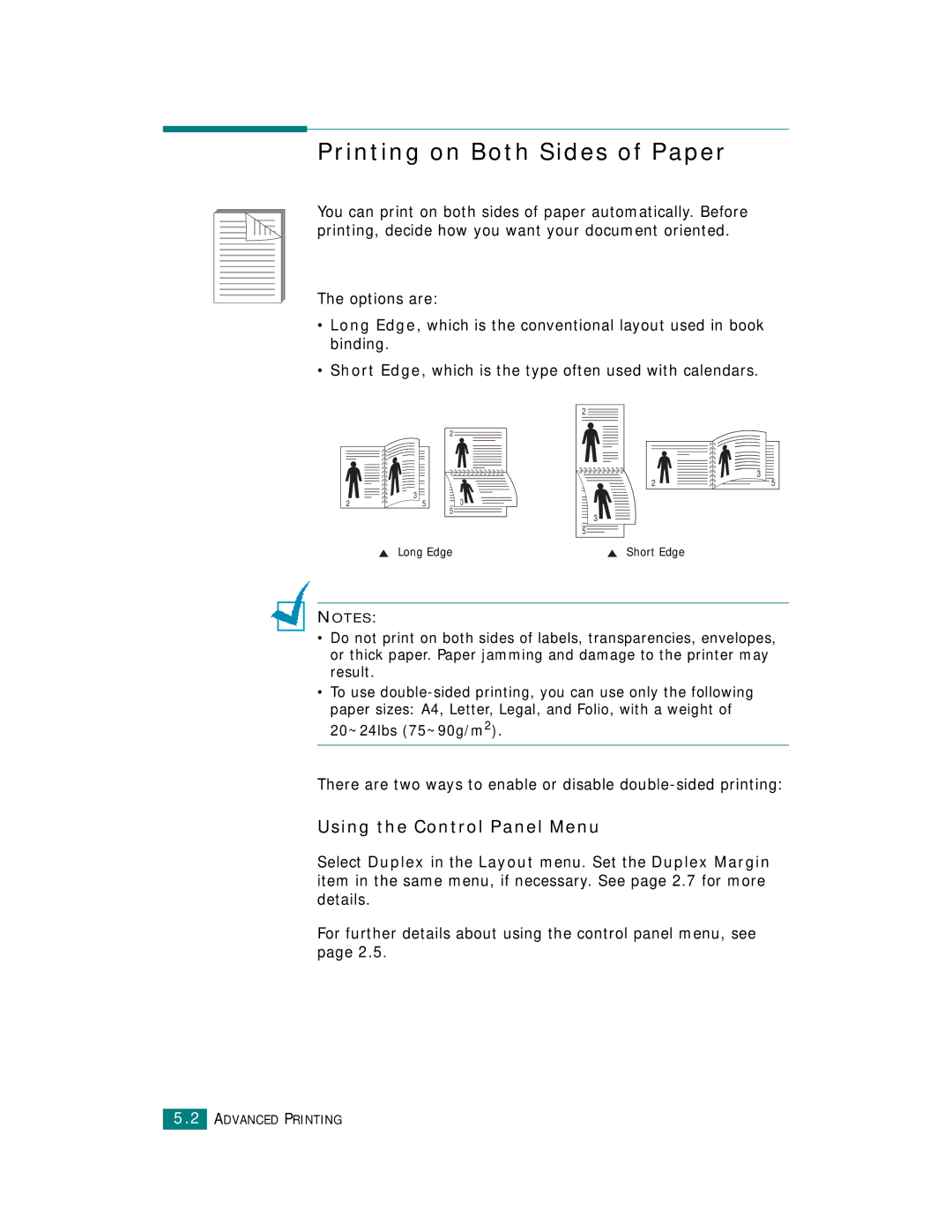 Samsung CLP-510 Series manual Printing on Both Sides of Paper, Using the Control Panel Menu 