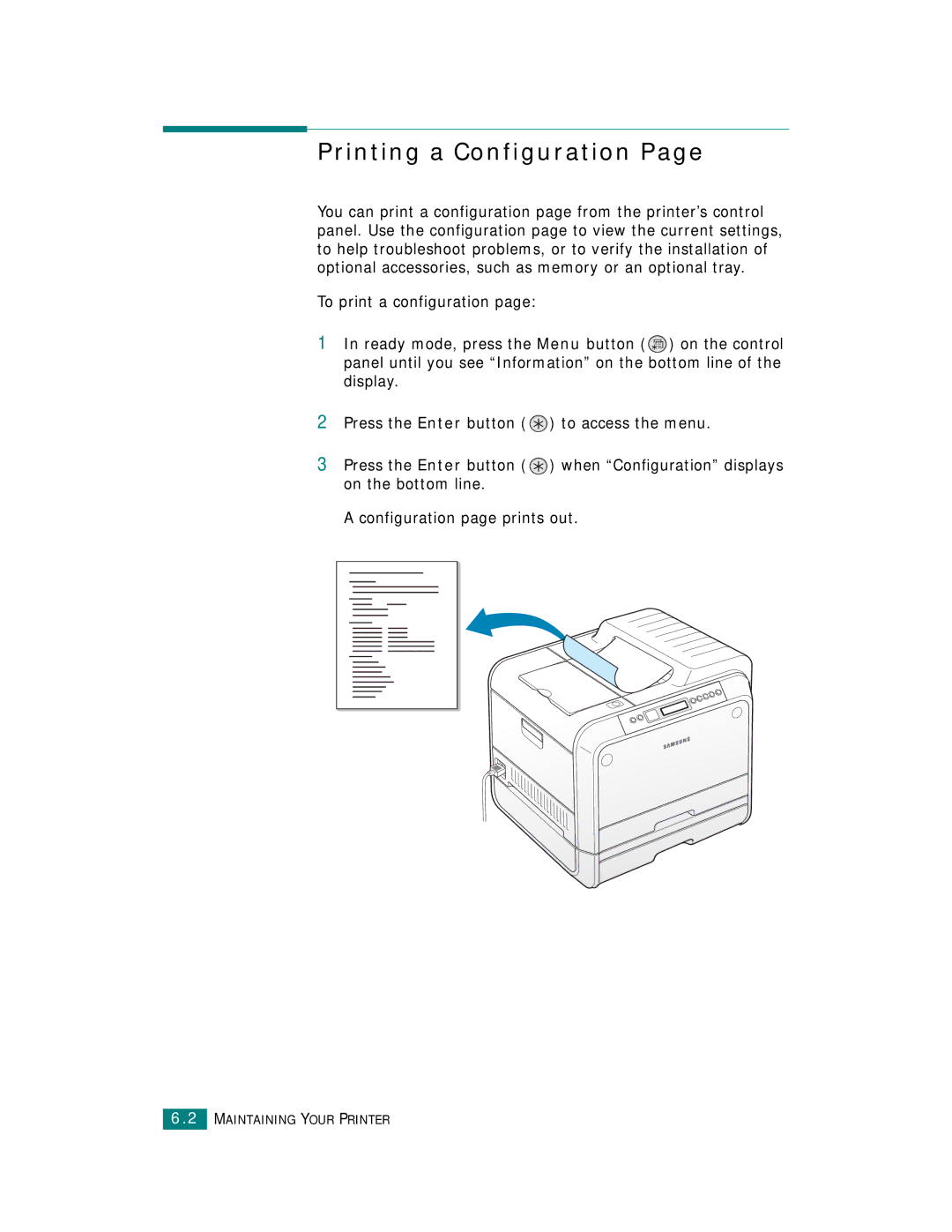 Samsung CLP-510 Series manual Printing a Configuration 