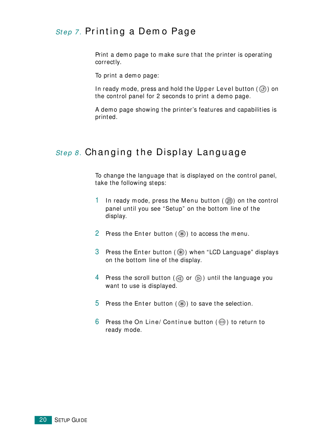 Samsung CLP-510 Series manual Printing a Demo, Changing the Display Language 