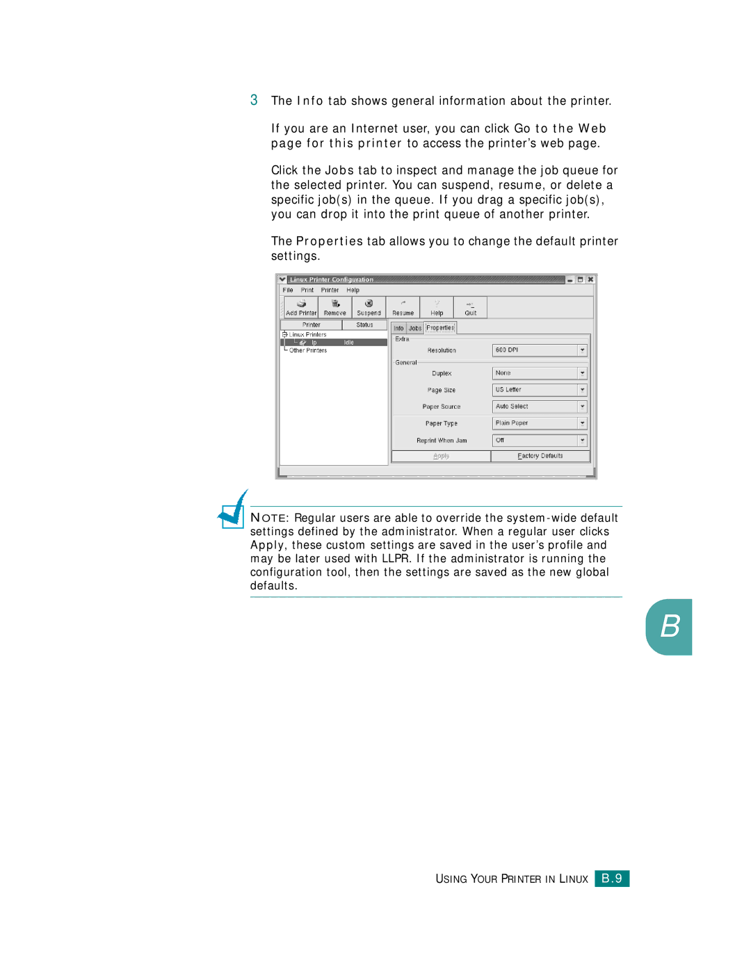 Samsung CLP-510 Series manual Info tab shows general information about the printer 