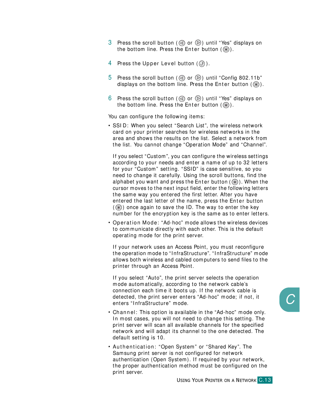 Samsung CLP-510 Series manual Using Your Printer on a Network C.13 