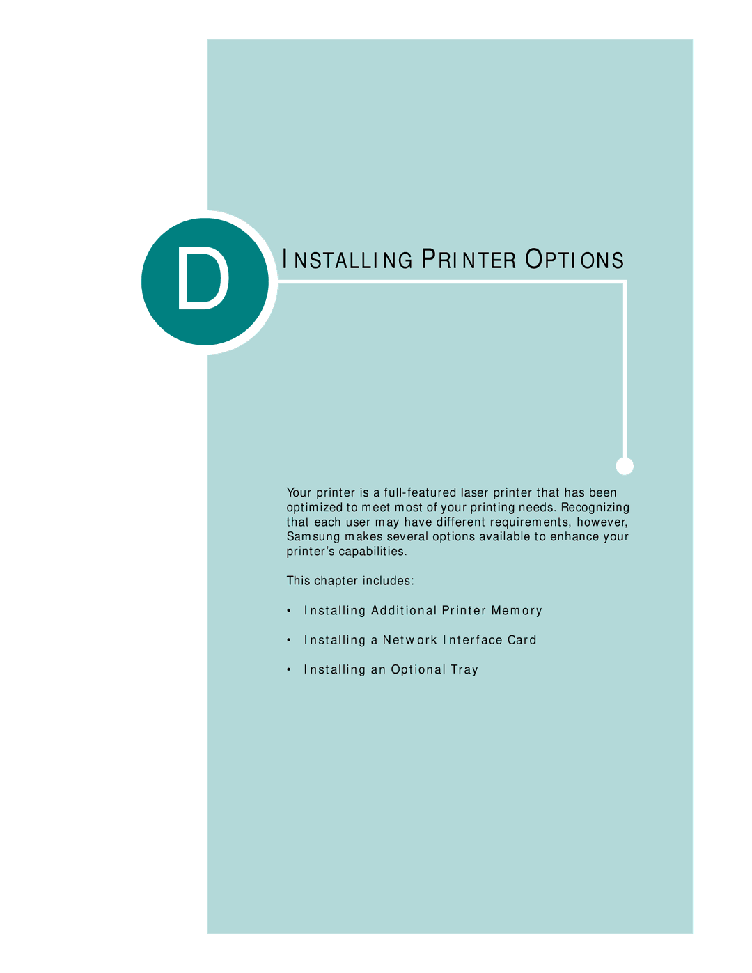 Samsung CLP-510 Series manual Installing Printer Options 