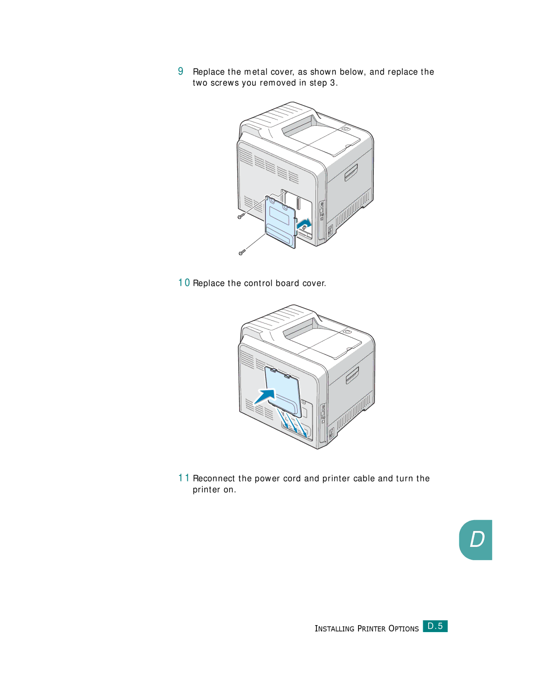 Samsung CLP-510 Series manual Installing Printer Options D.5 