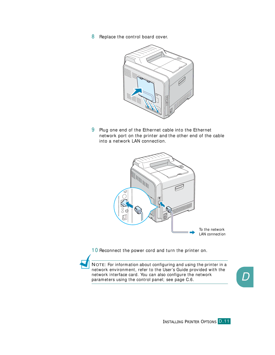 Samsung CLP-510 Series manual Installing Printer Options D.11 