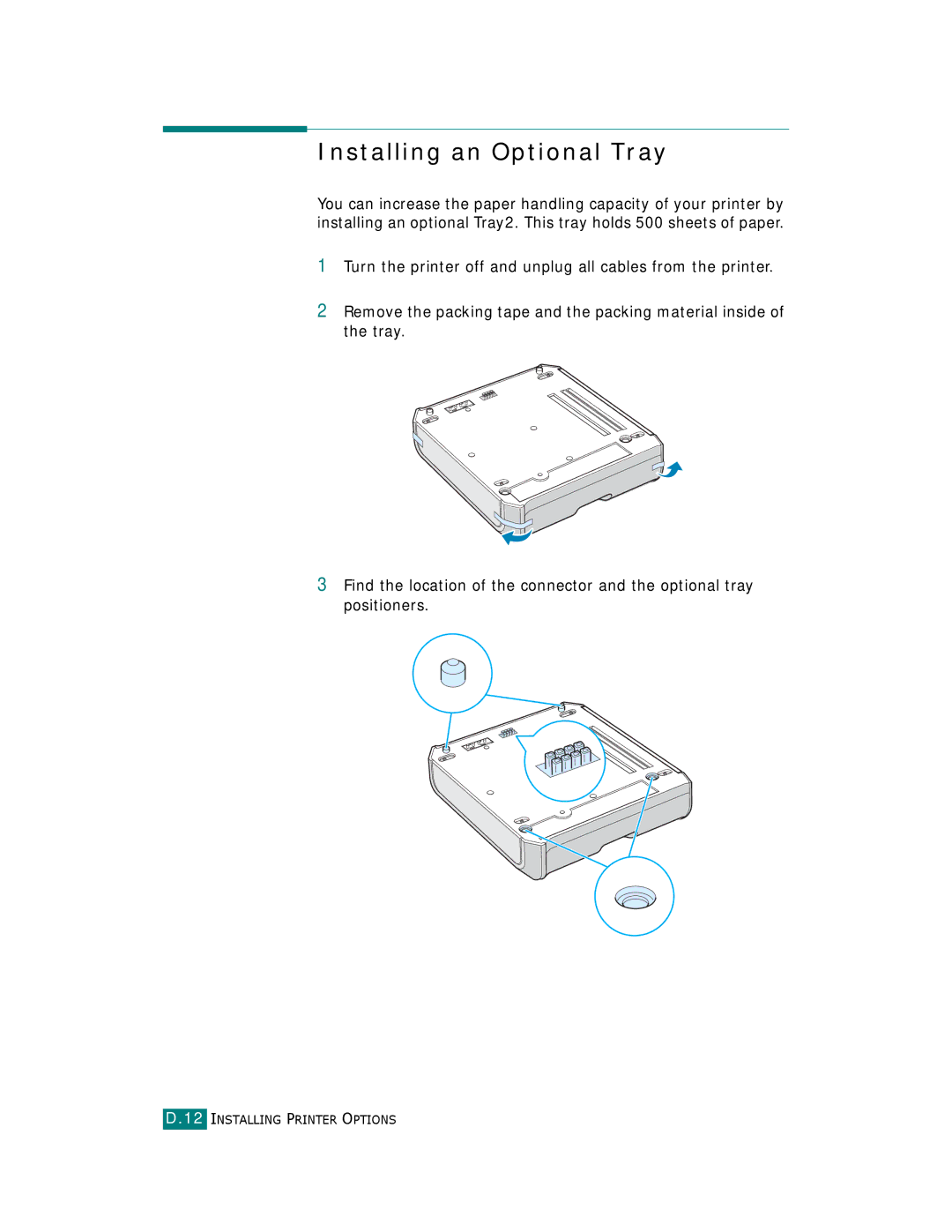 Samsung CLP-510 Series manual Installing an Optional Tray 