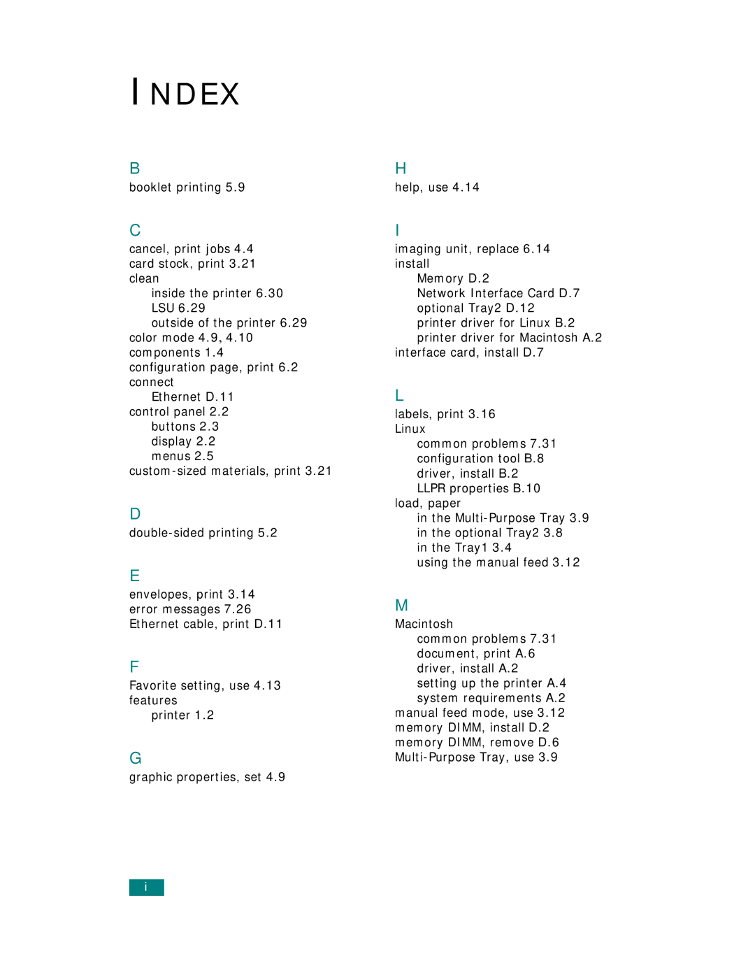 Samsung CLP-510 Series manual Index 