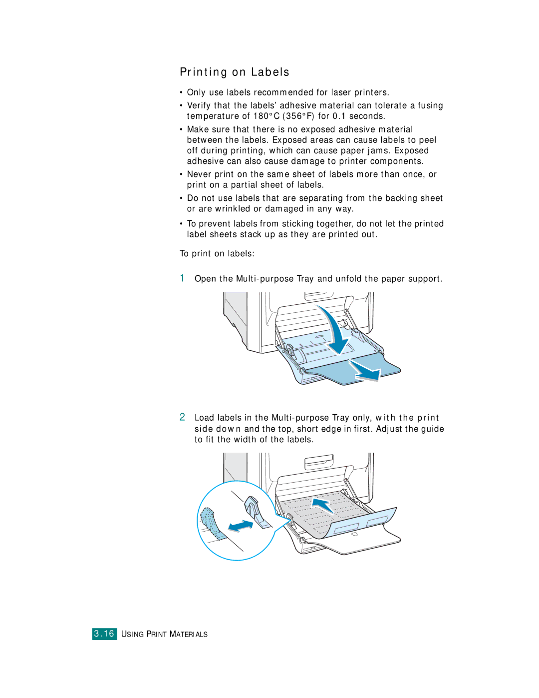 Samsung CLP-510 Series manual Printing on Labels 