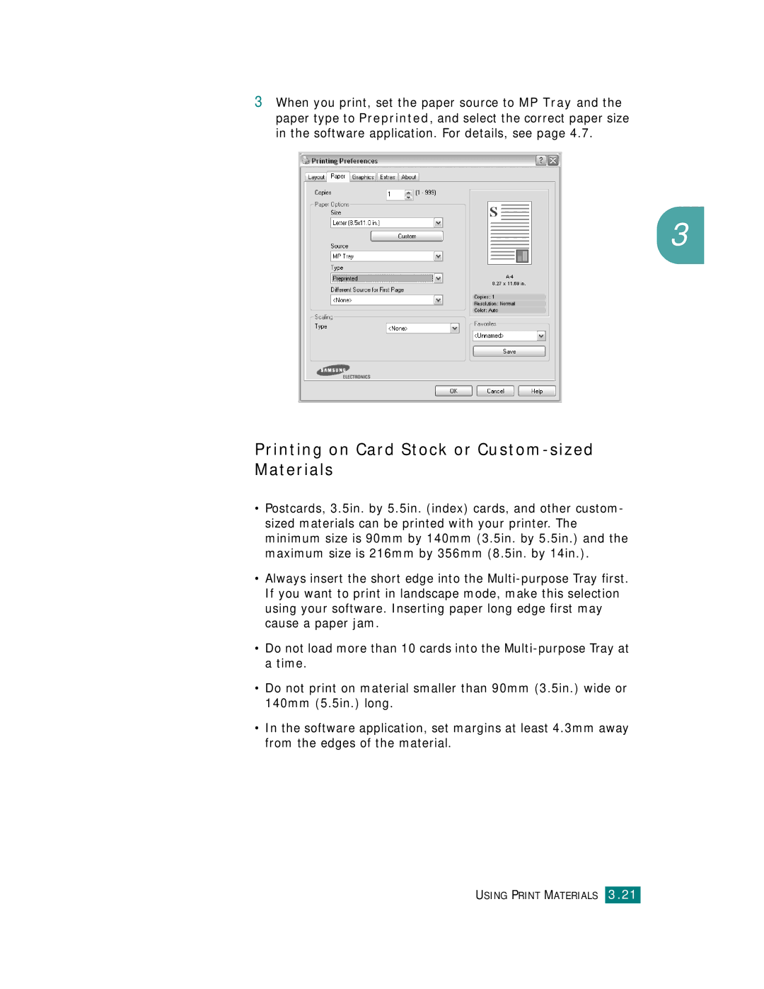 Samsung CLP-510 Series manual Printing on Card Stock or Custom-sized Materials 