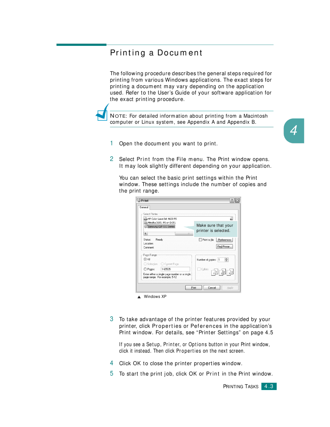 Samsung CLP-510 Series manual Printing a Document 