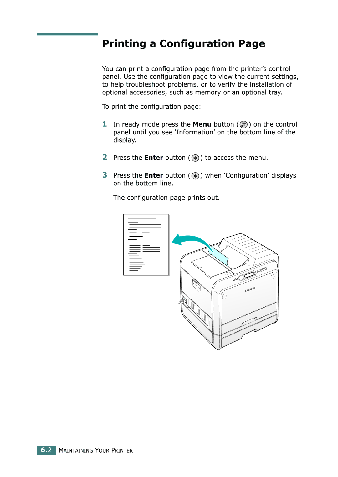 Samsung CLP-550N setup guide Printing a Configuration 