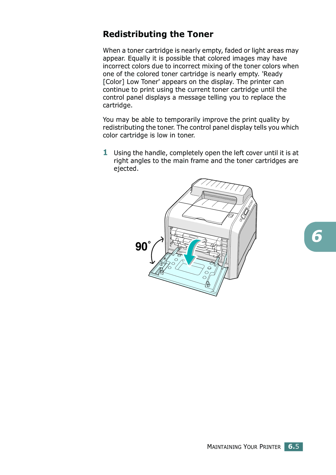 Samsung CLP-550N setup guide Redistributing the Toner 