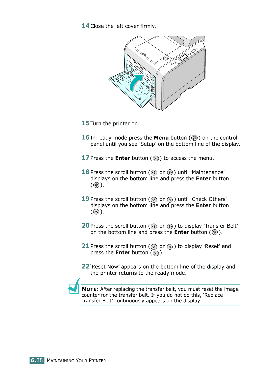 Samsung CLP-550N setup guide Close the left cover firmly Turn the printer on 