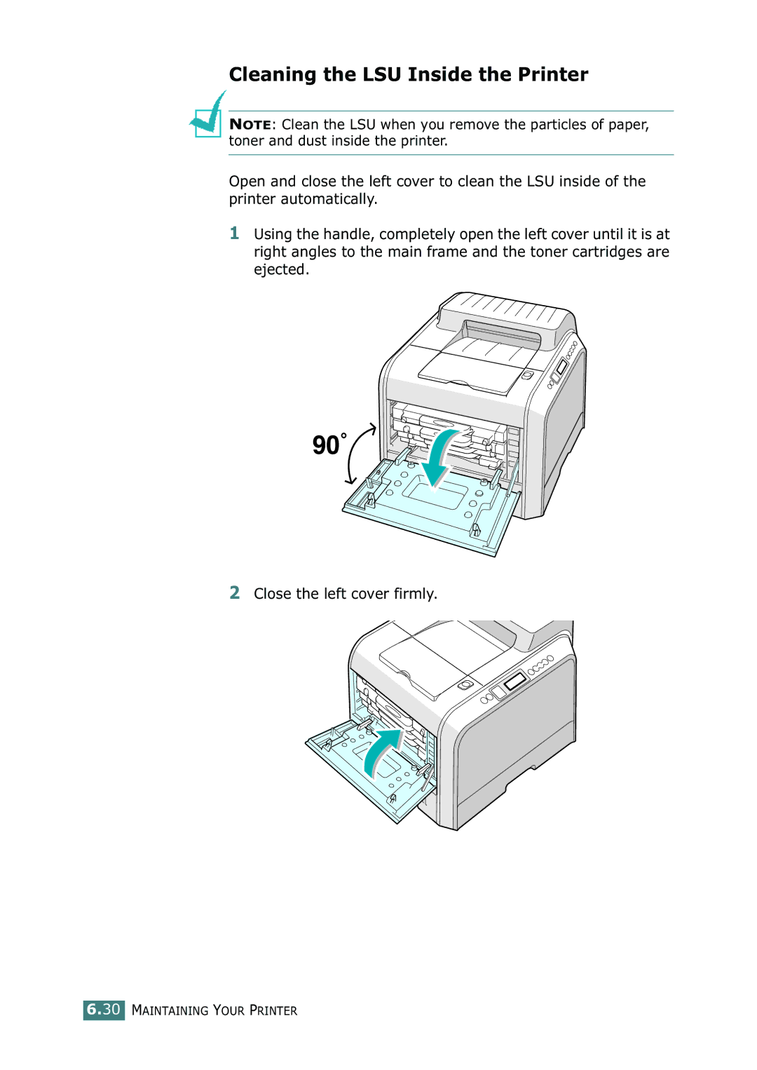 Samsung CLP-550N setup guide Cleaning the LSU Inside the Printer 