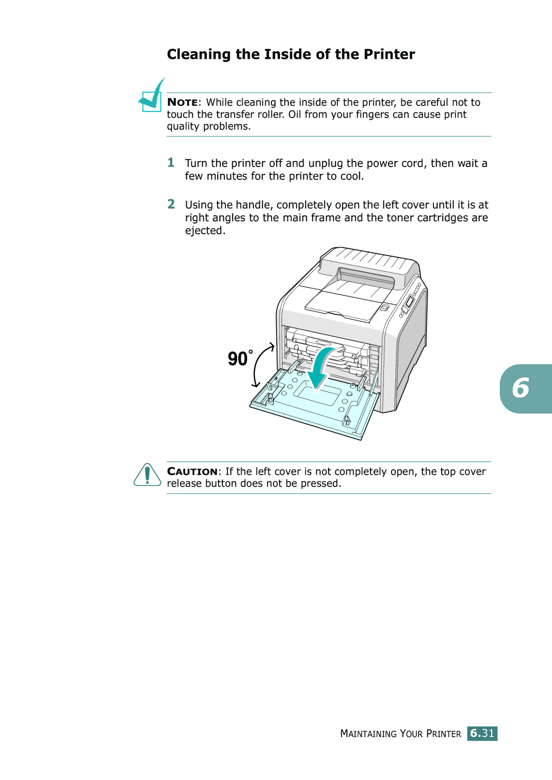 Samsung CLP-550N setup guide Cleaning the Inside of the Printer 