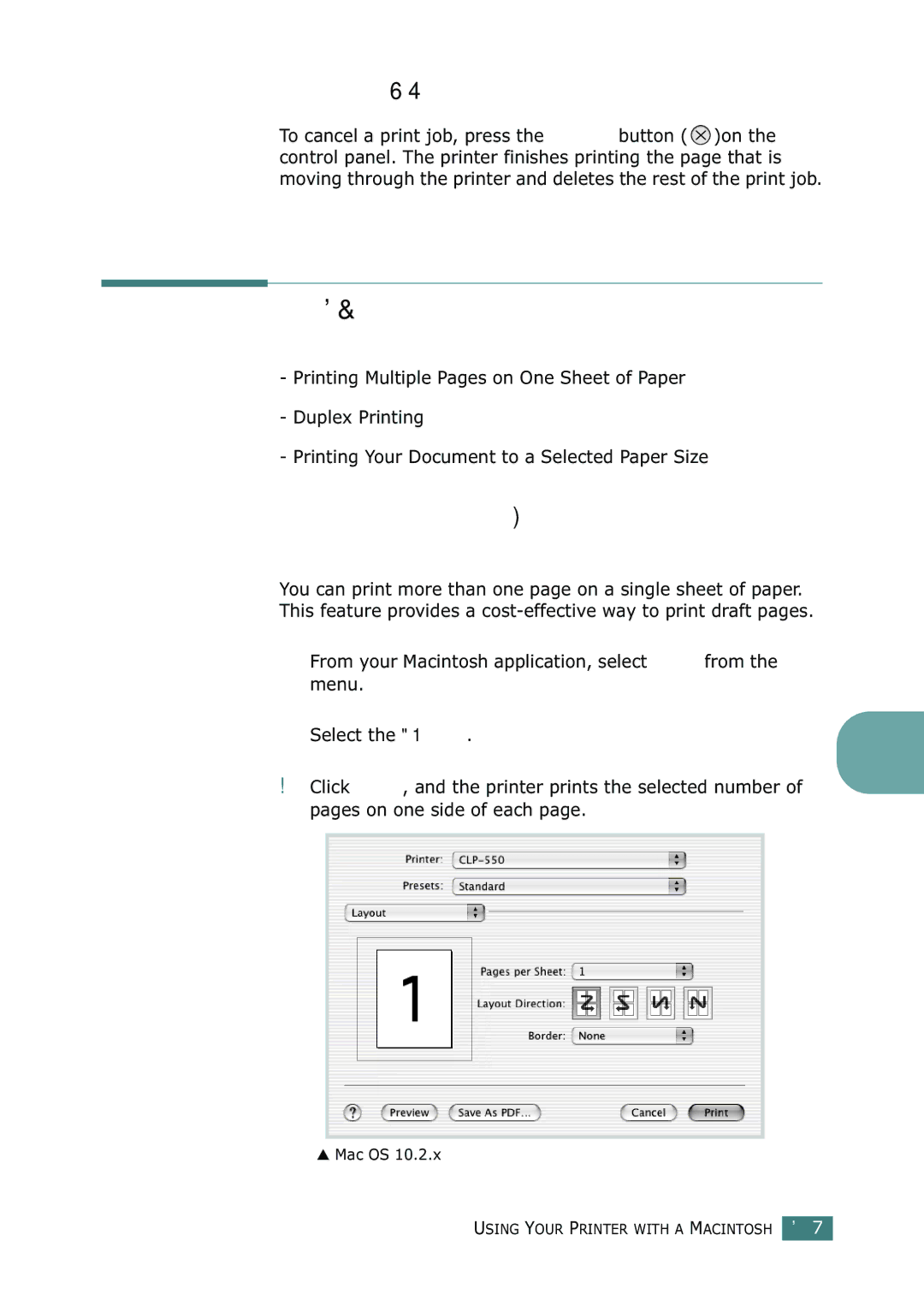 Samsung CLP-550N setup guide Using Advanced Printing Features, Printing Multiple Pages on One Sheet of Paper 