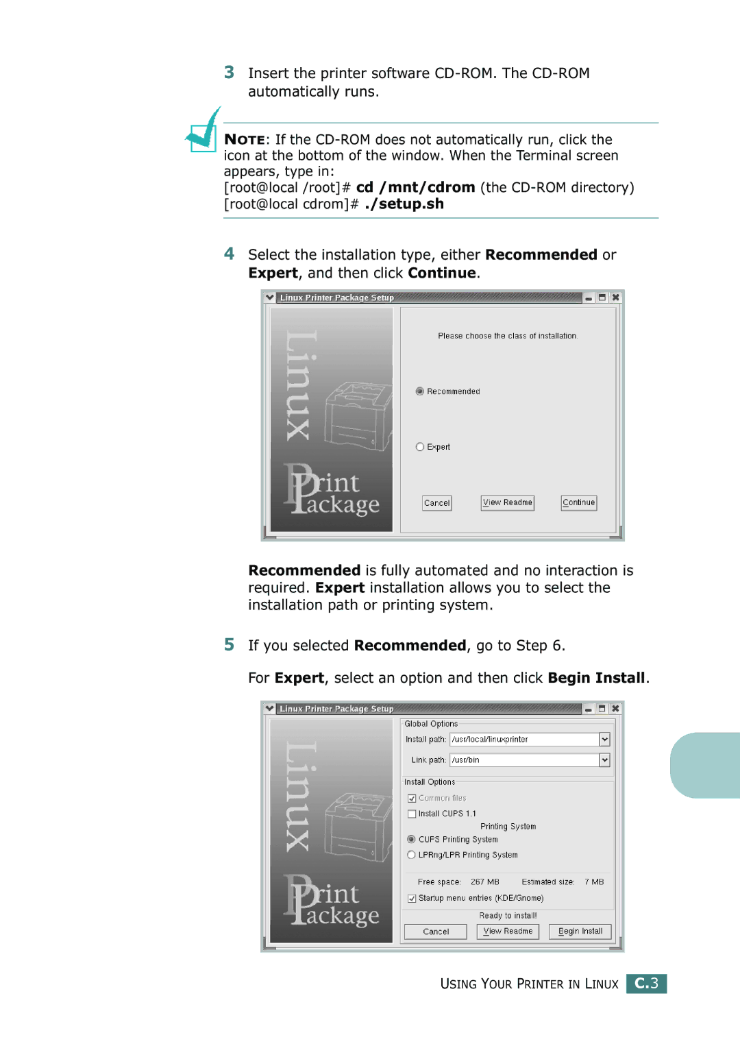 Samsung CLP-550N setup guide Using Your Printer in Linux C.3 