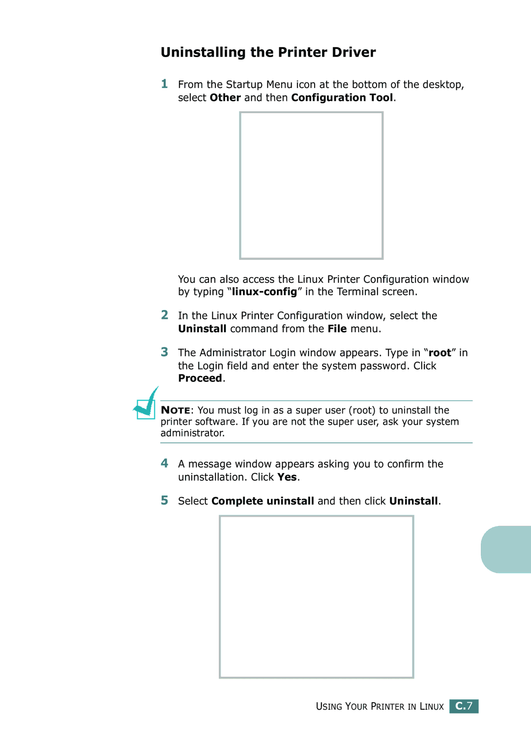 Samsung CLP-550N setup guide Uninstalling the Printer Driver, Select Complete uninstall and then click Uninstall 