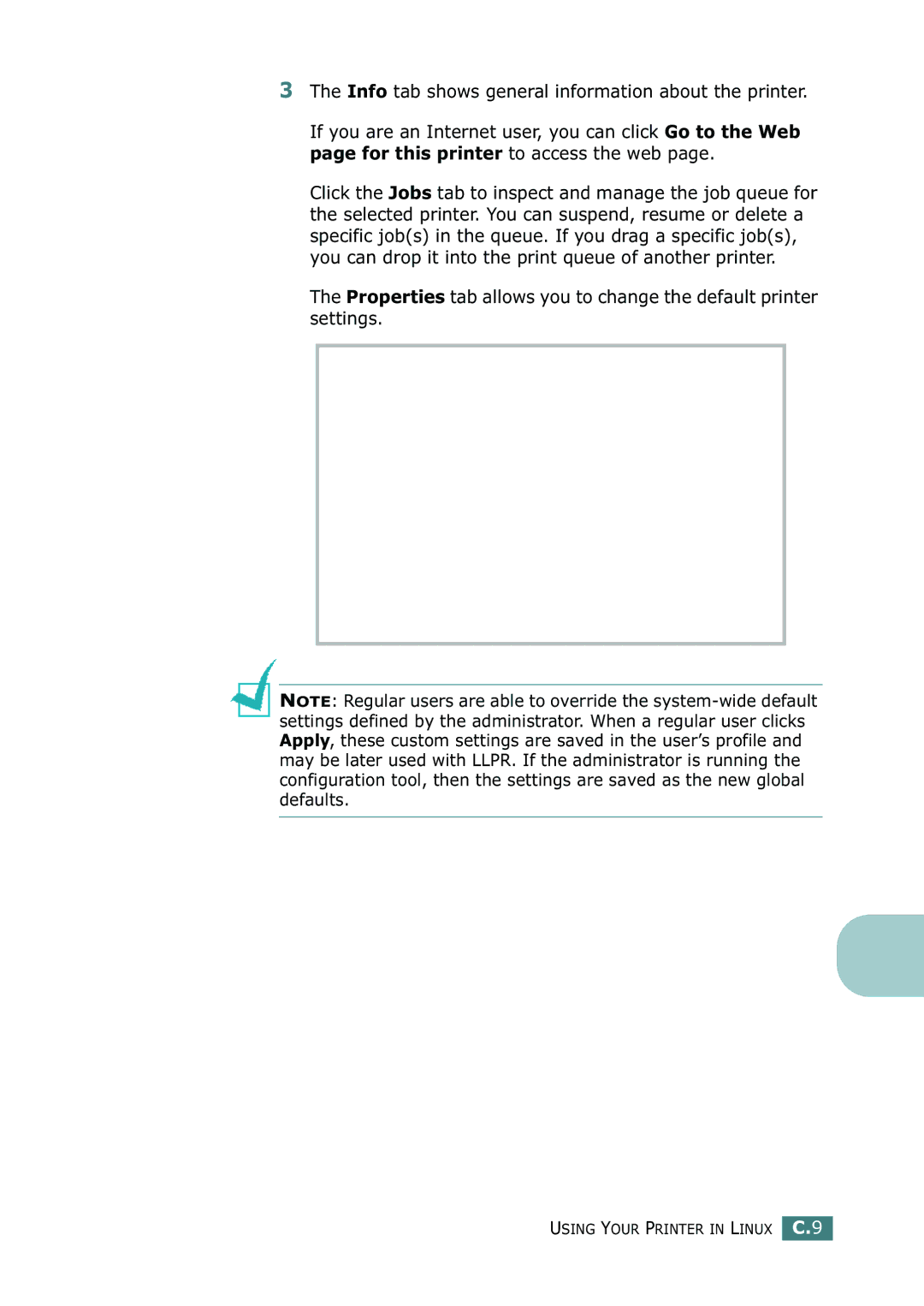 Samsung CLP-550N setup guide Using Your Printer in Linux C.9 