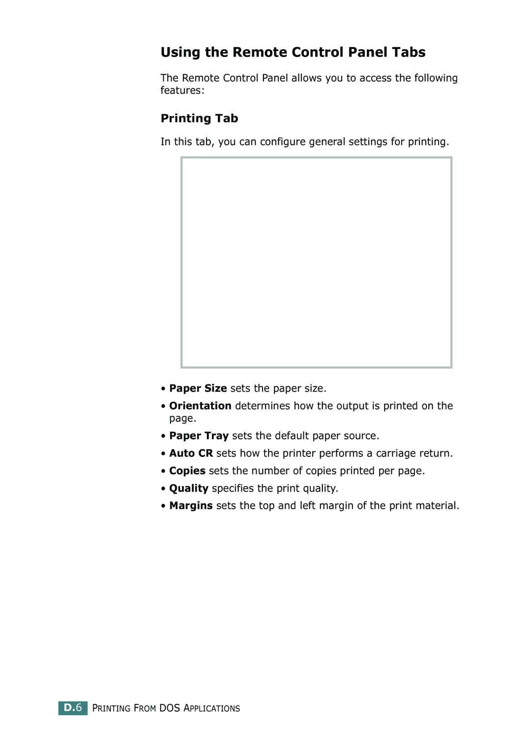 Samsung CLP-550N setup guide Using the Remote Control Panel Tabs, Printing Tab 