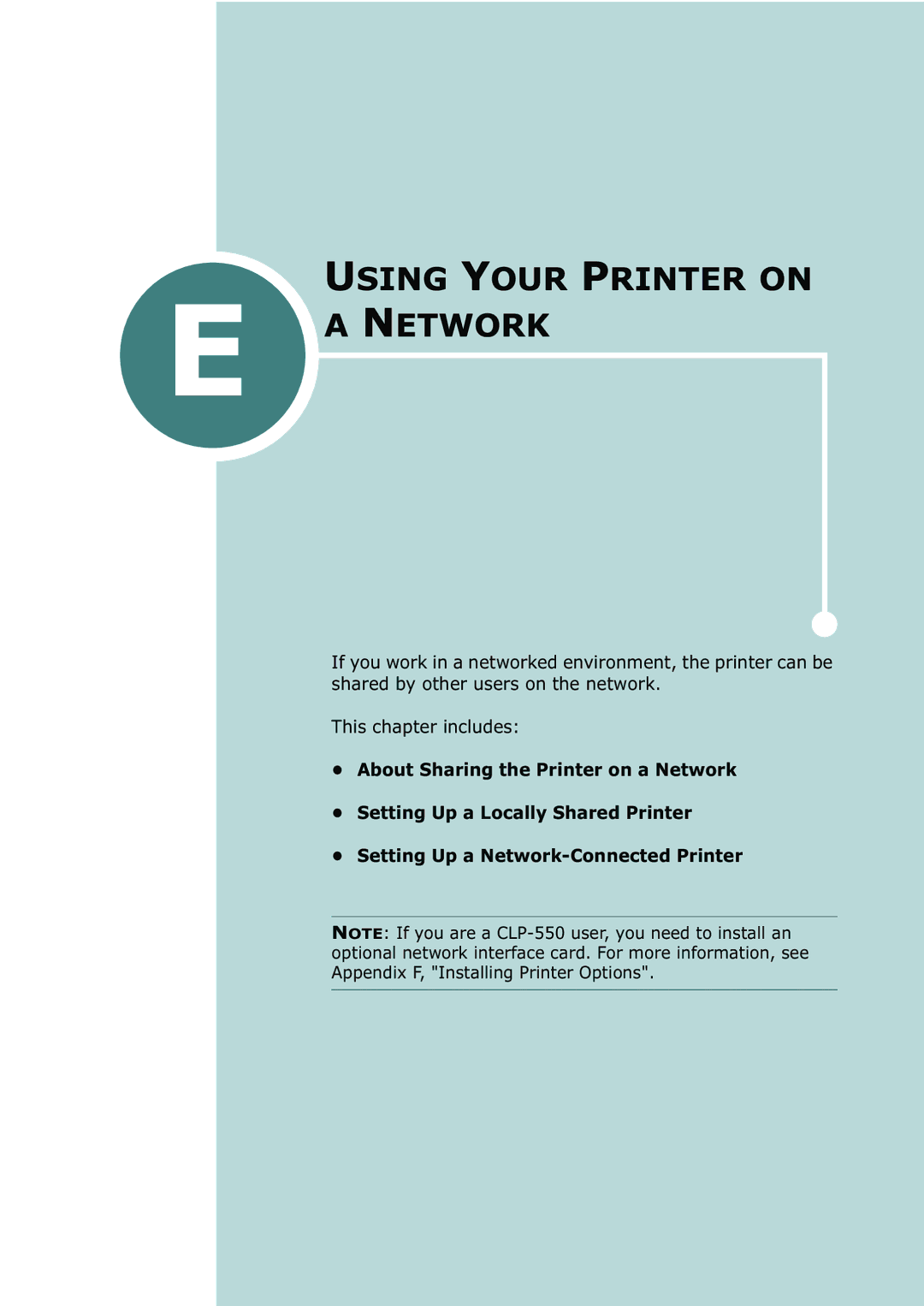 Samsung CLP-550N setup guide Using Your Printer on Network 