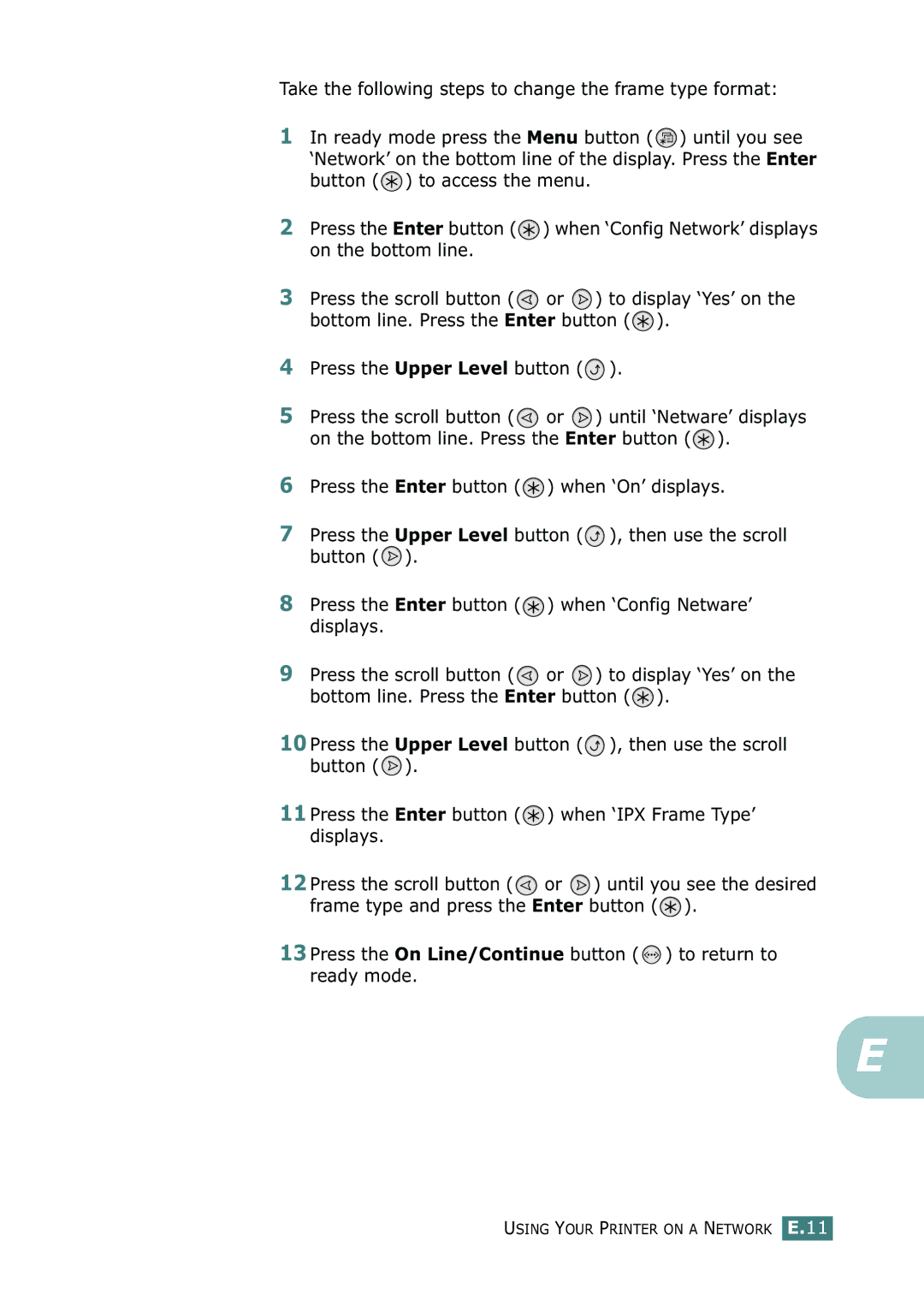 Samsung CLP-550N setup guide Using Your Printer on a Network E.11 