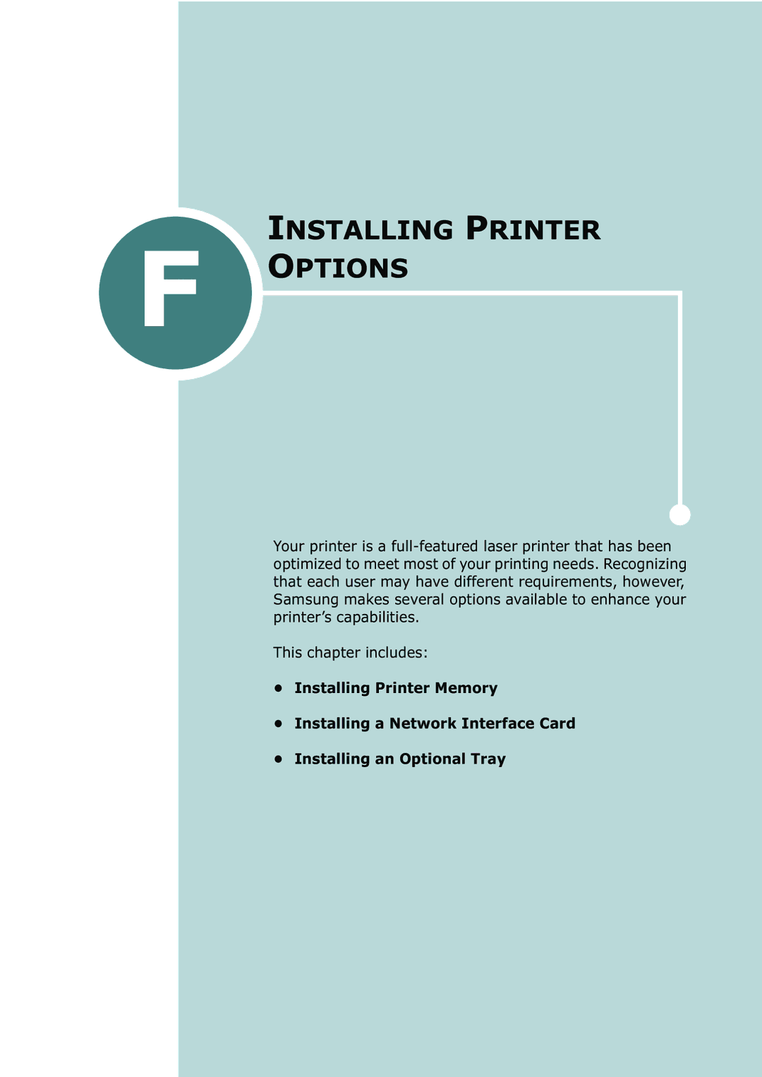 Samsung CLP-550N setup guide Installing Printer Options 