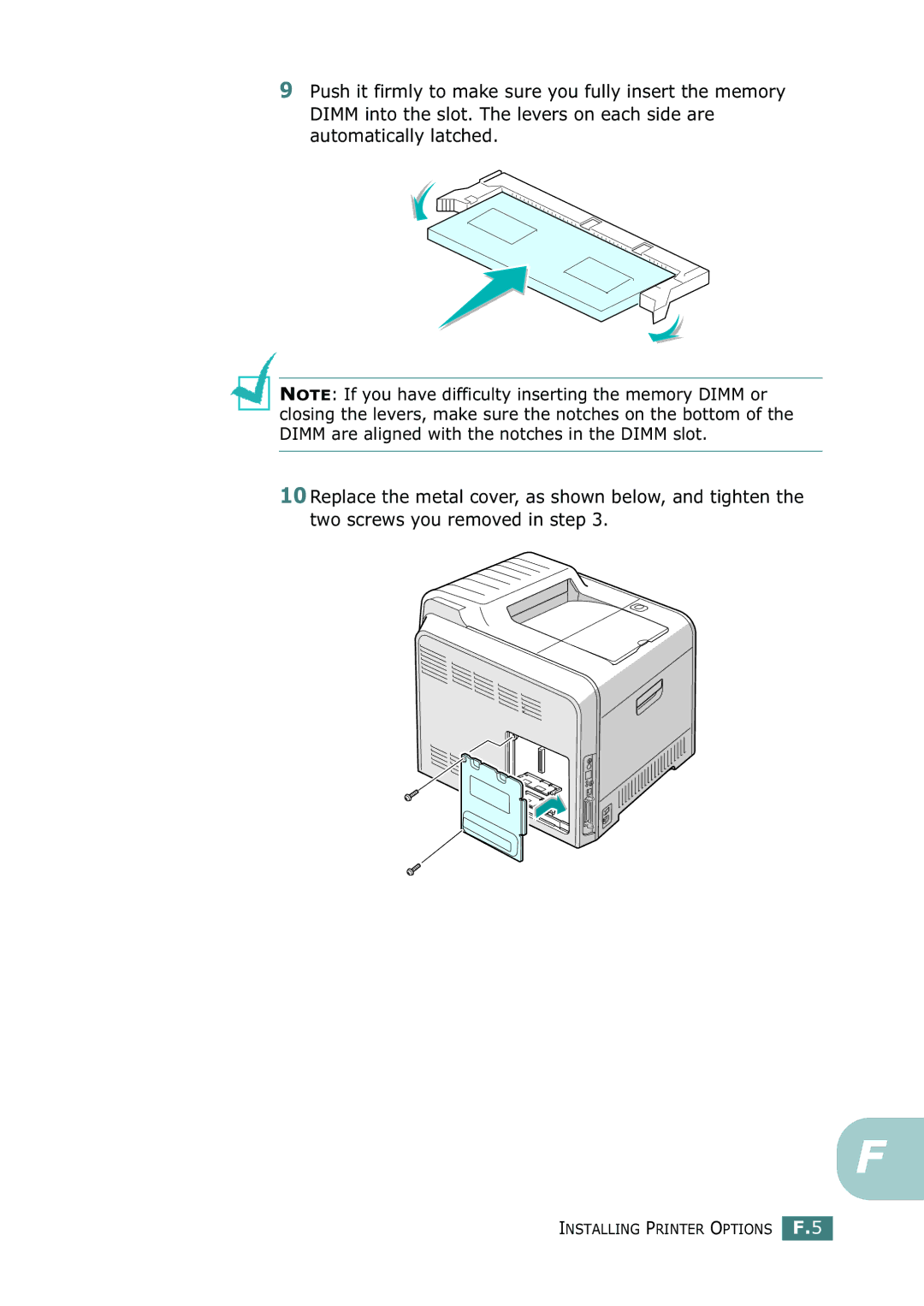 Samsung CLP-550N setup guide Installing Printer Options F.5 