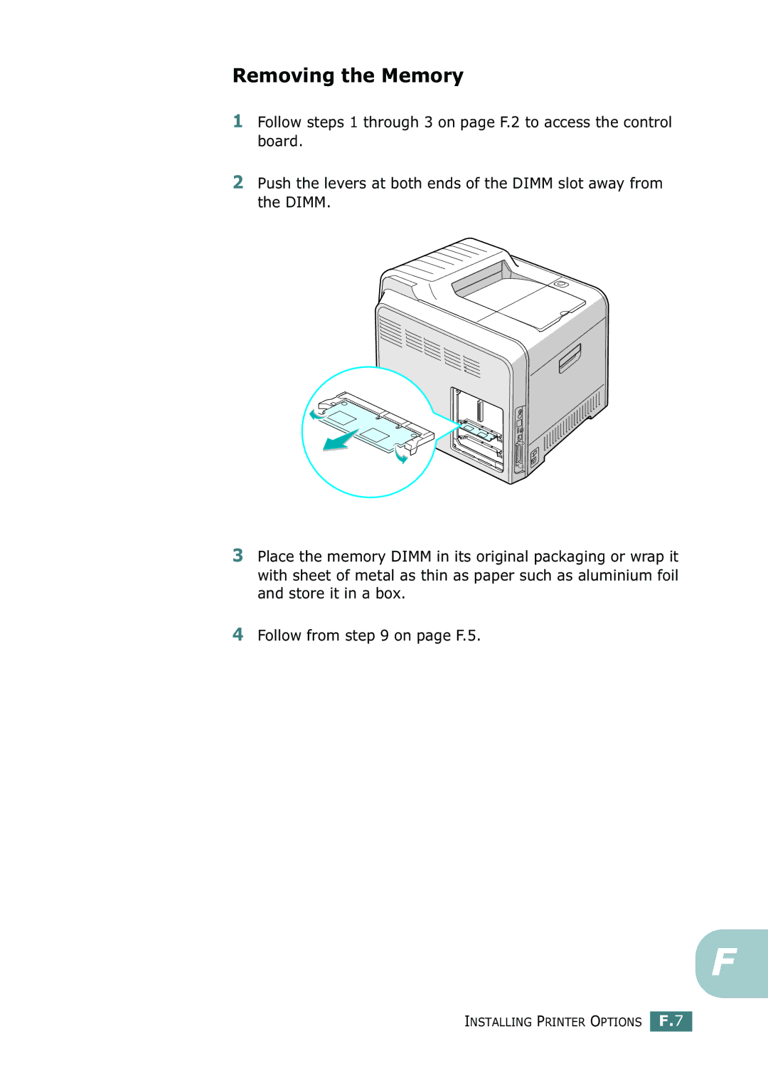 Samsung CLP-550N setup guide Removing the Memory 