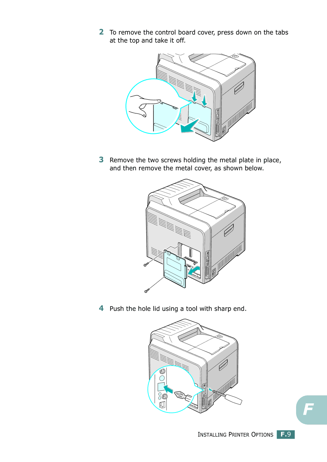 Samsung CLP-550N setup guide Push the hole lid using a tool with sharp end 