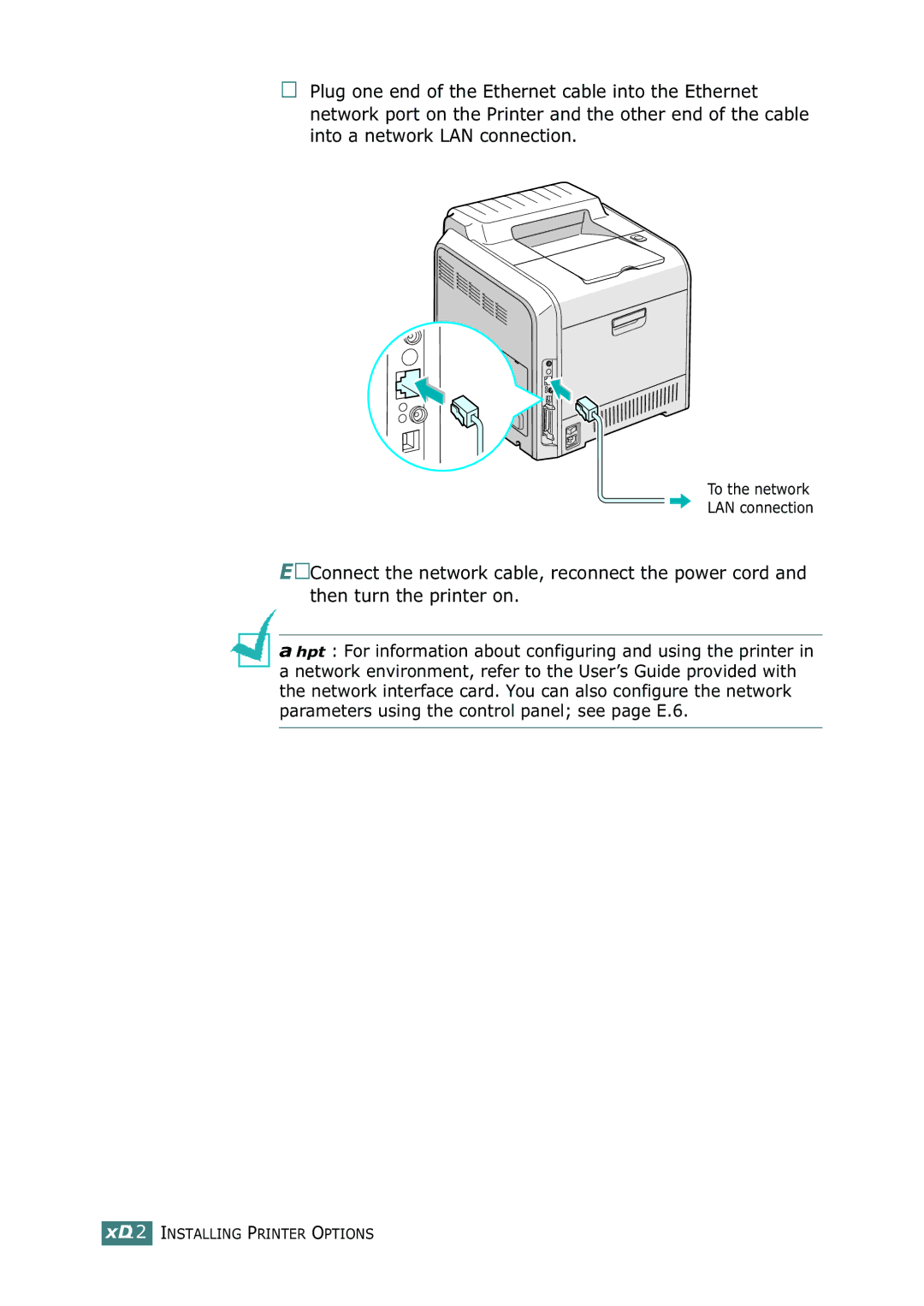 Samsung CLP-550N setup guide To the network LAN connection 