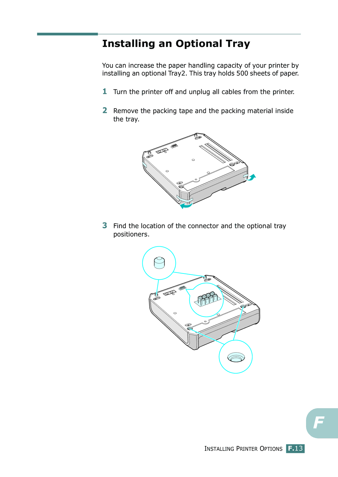 Samsung CLP-550N setup guide Installing an Optional Tray 