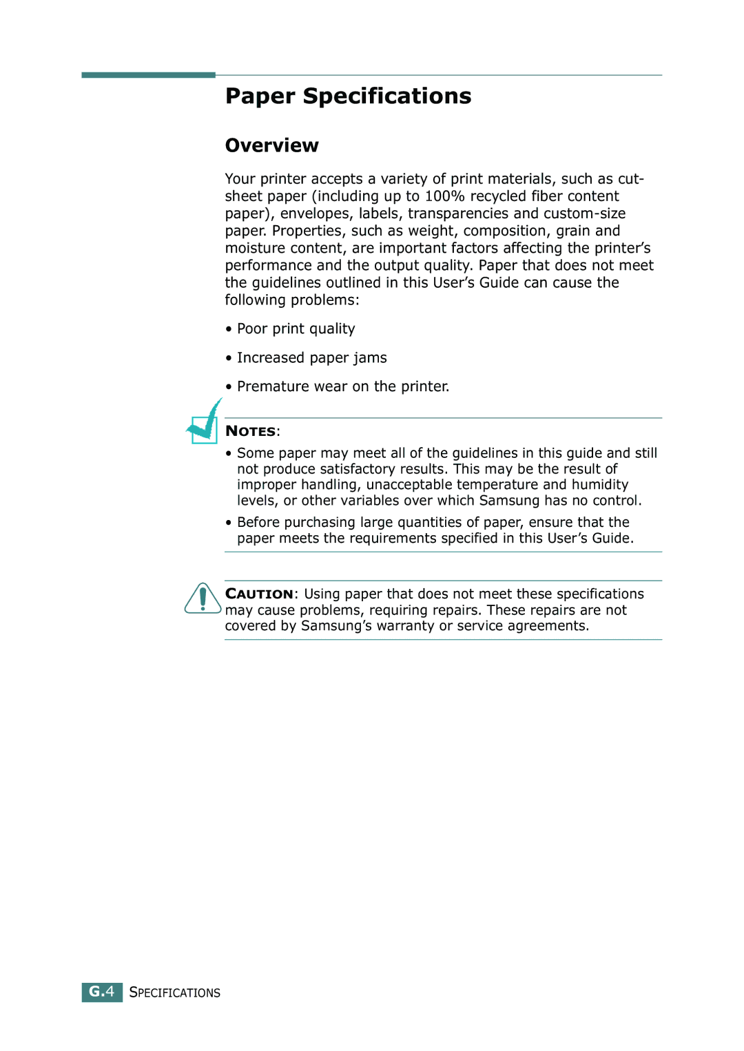 Samsung CLP-550N setup guide Paper Specifications, Overview 