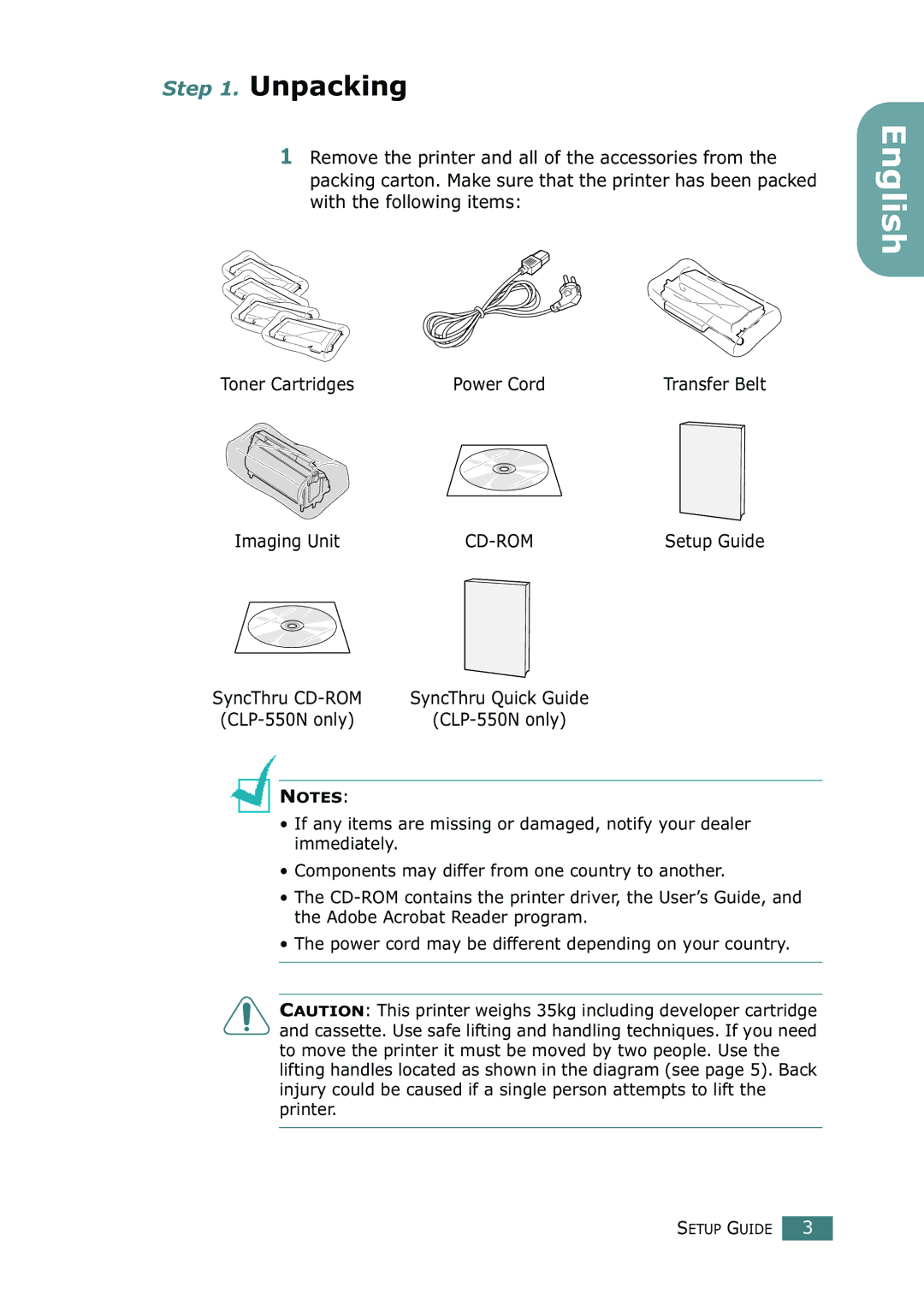 Samsung CLP-550N setup guide Unpacking, Imaging Unit 