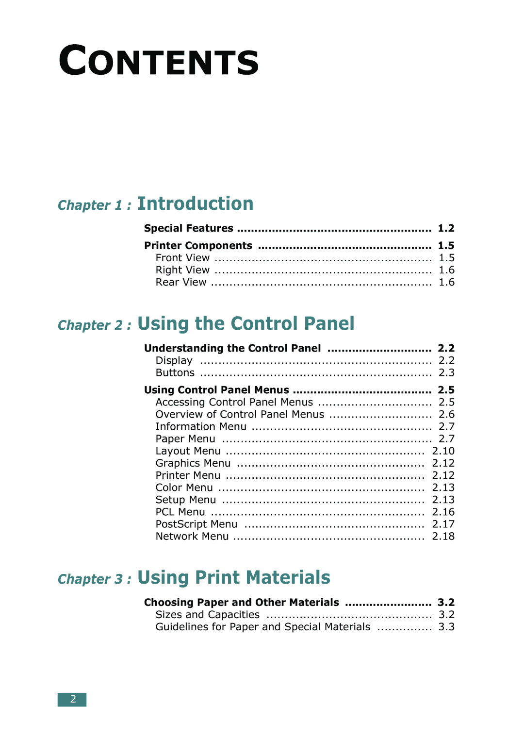 Samsung CLP-550N setup guide Contents 