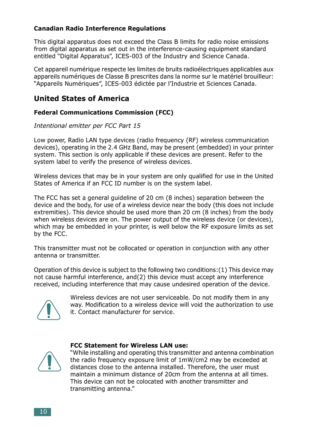 Samsung CLP-550N setup guide Canadian Radio Interference Regulations, Federal Communications Commission FCC 