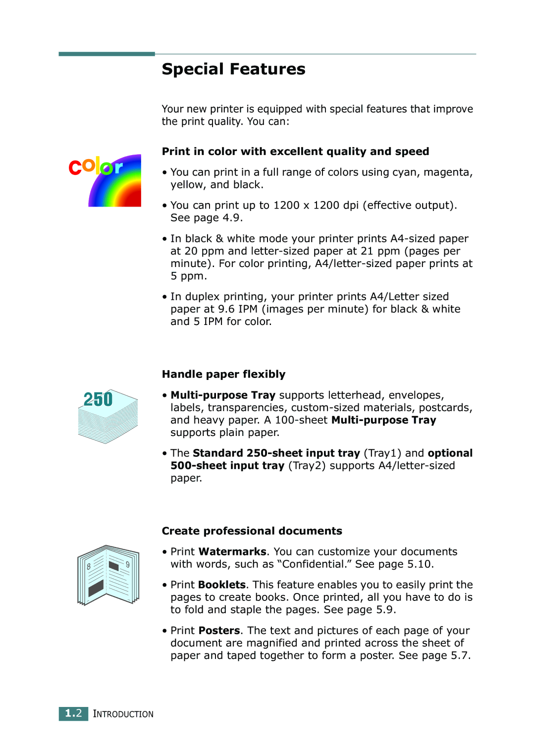 Samsung CLP-550N setup guide Special Features, Print in color with excellent quality and speed, Handle paper flexibly 