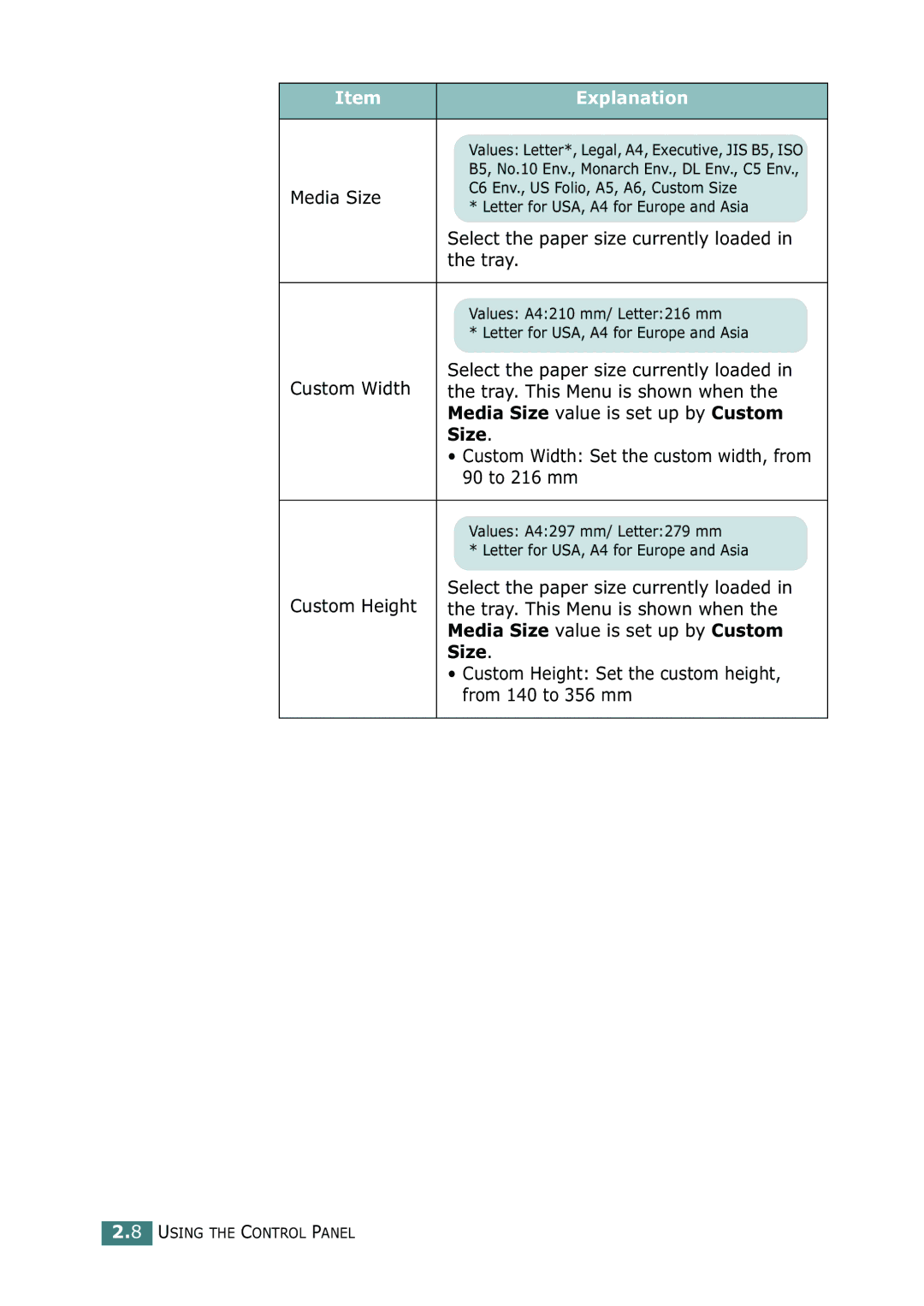 Samsung CLP-550N setup guide Size 