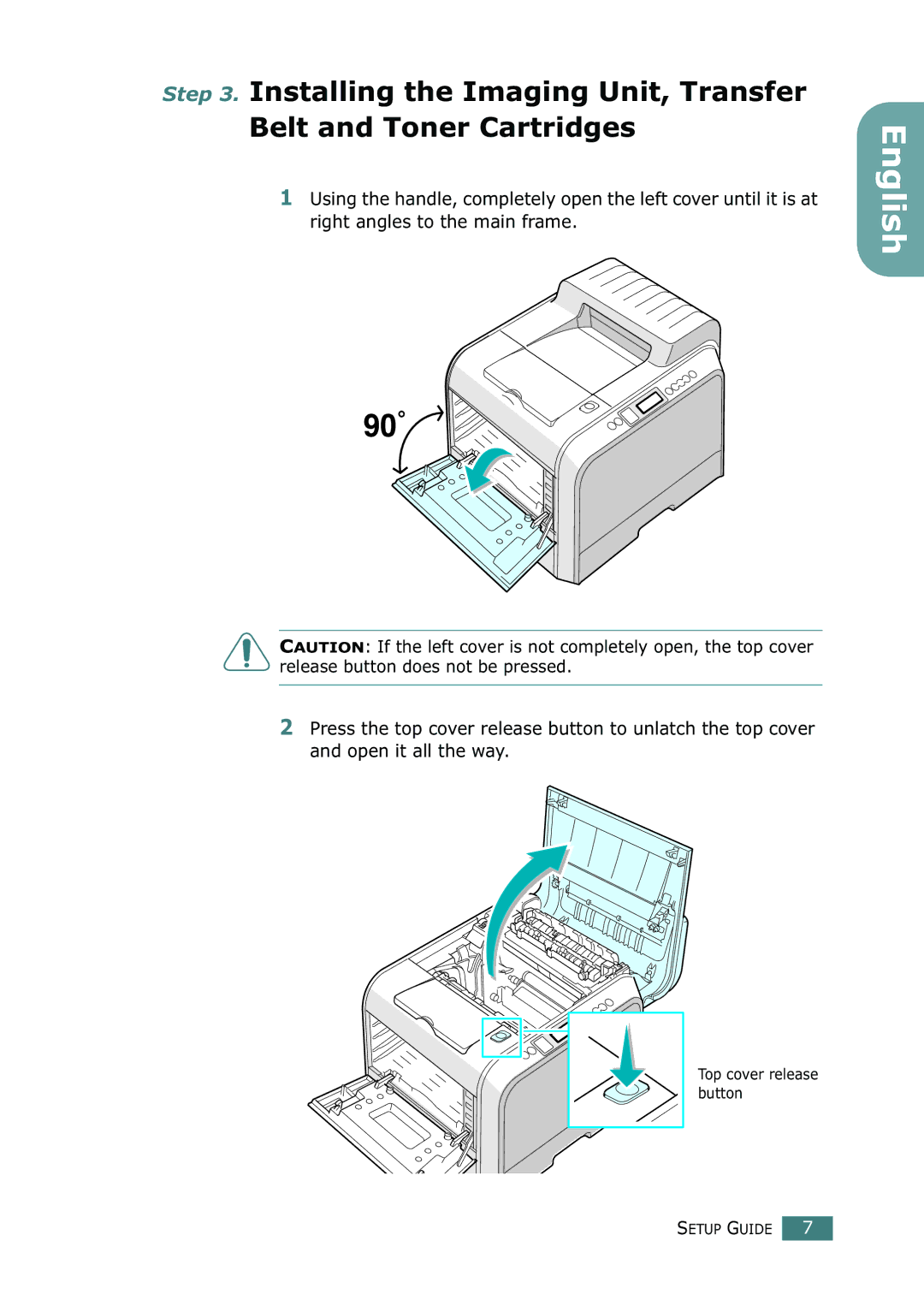 Samsung CLP-550N setup guide Top cover release button 