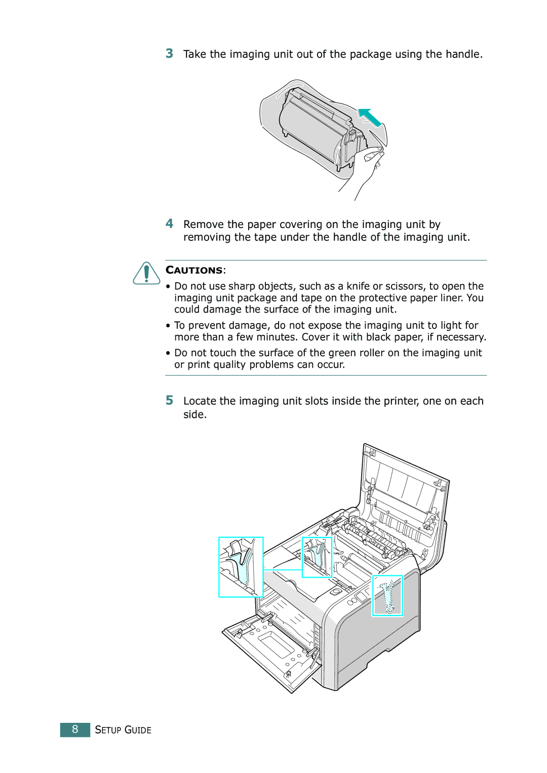 Samsung CLP-550N setup guide Take the imaging unit out of the package using the handle 