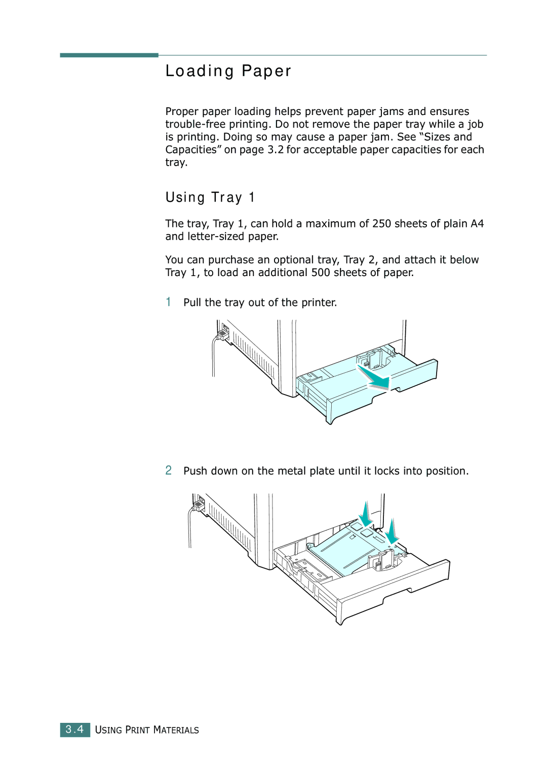 Samsung CLP-550N setup guide Loading Paper, Using Tray 