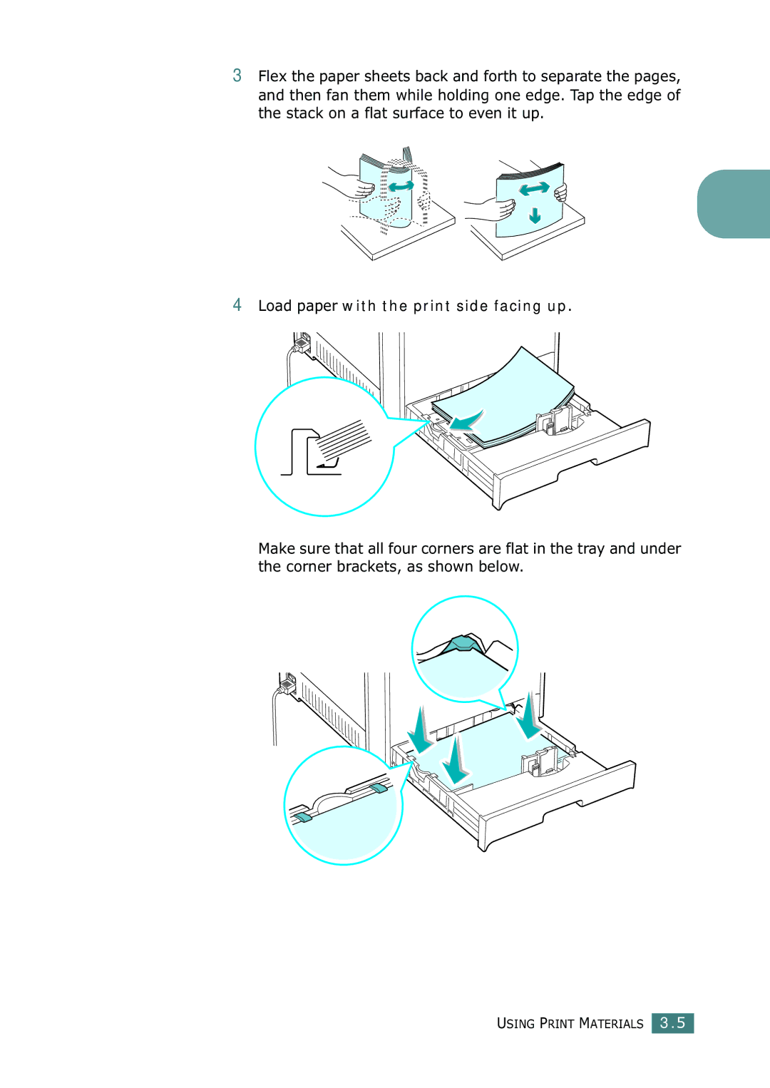 Samsung CLP-550N setup guide Load paper with the print side facing up 