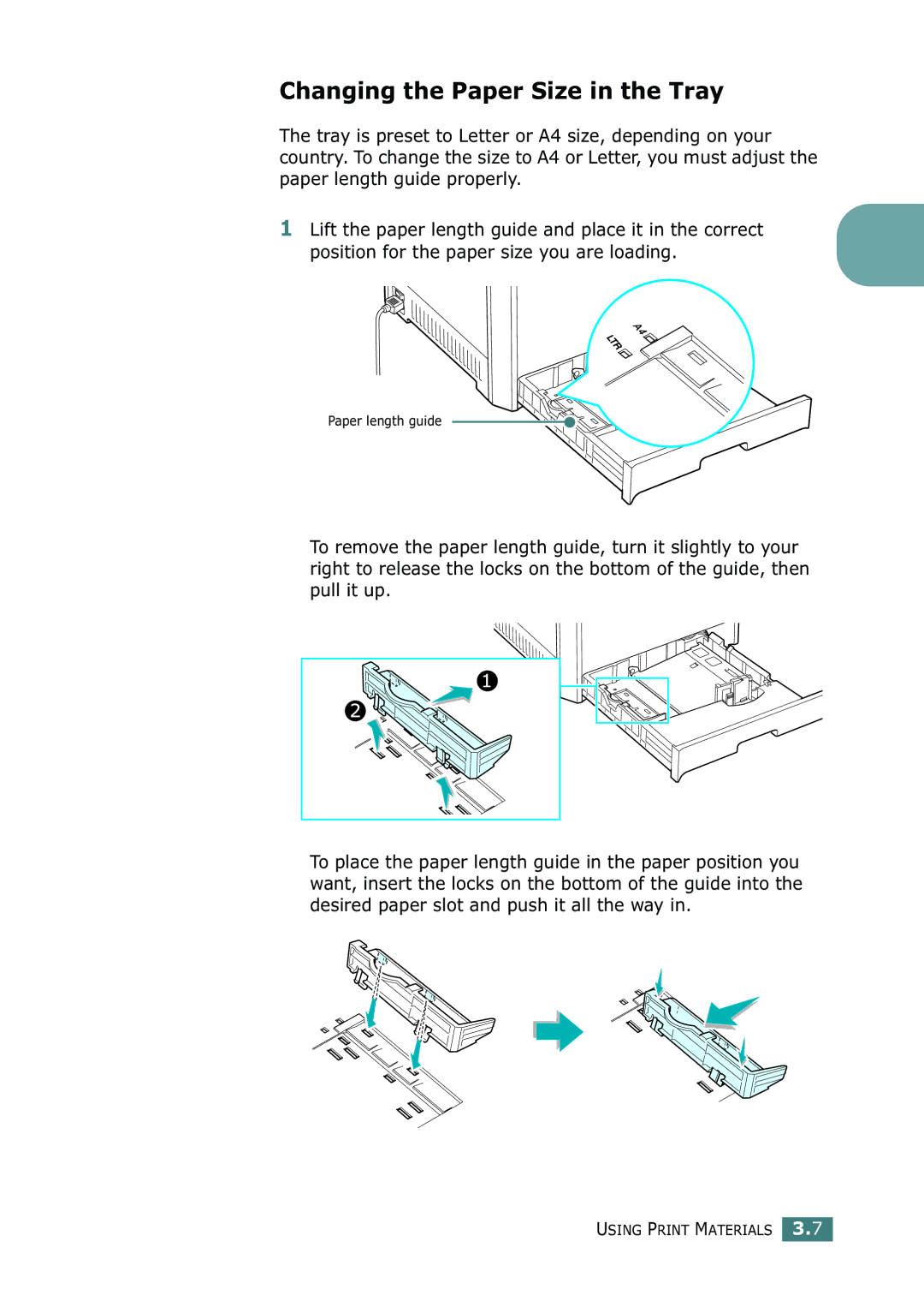 Samsung CLP-550N setup guide Changing the Paper Size in the Tray 