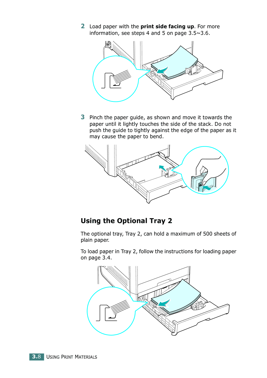 Samsung CLP-550N setup guide Using the Optional Tray 