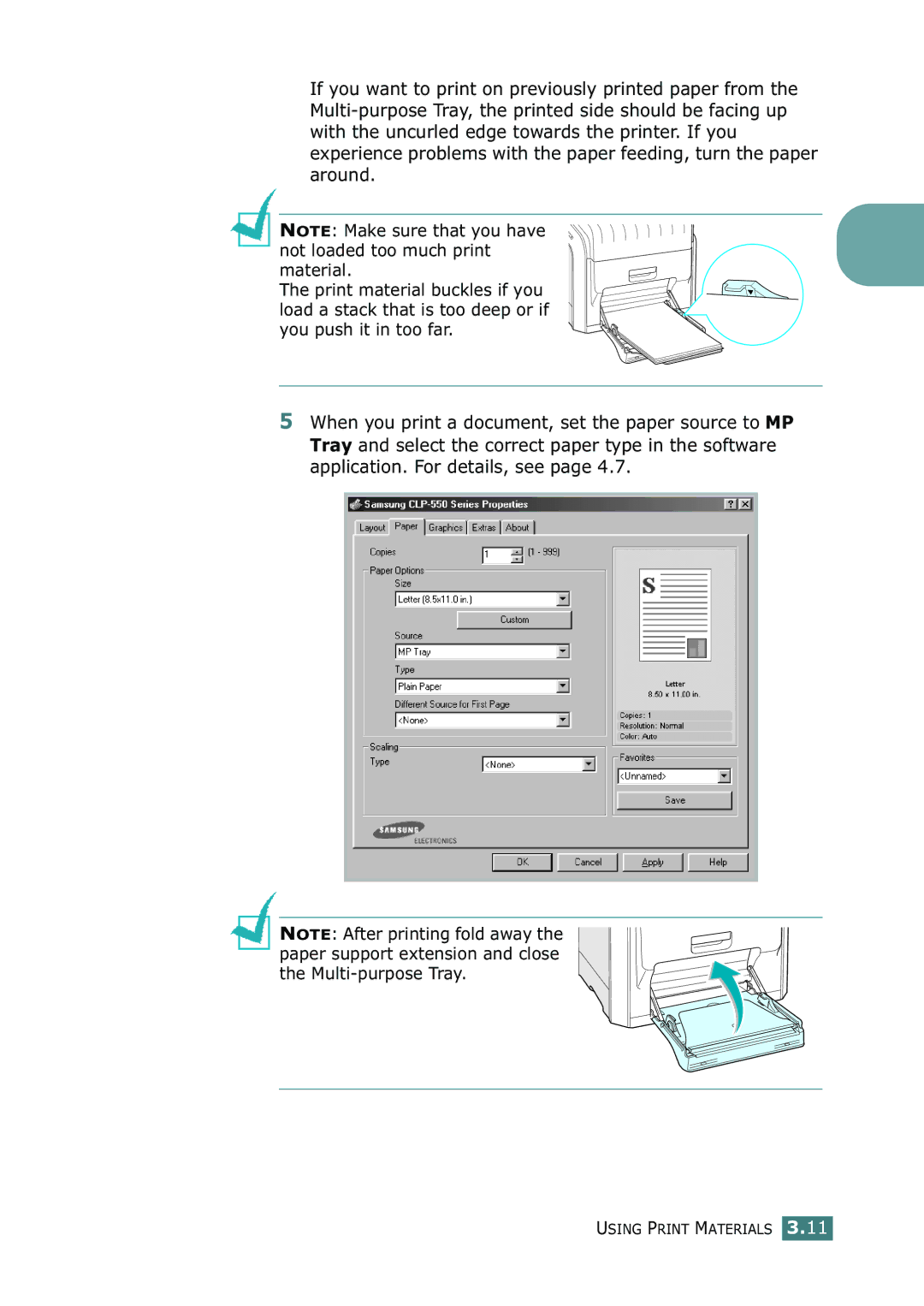 Samsung CLP-550N setup guide Using Print Materials 