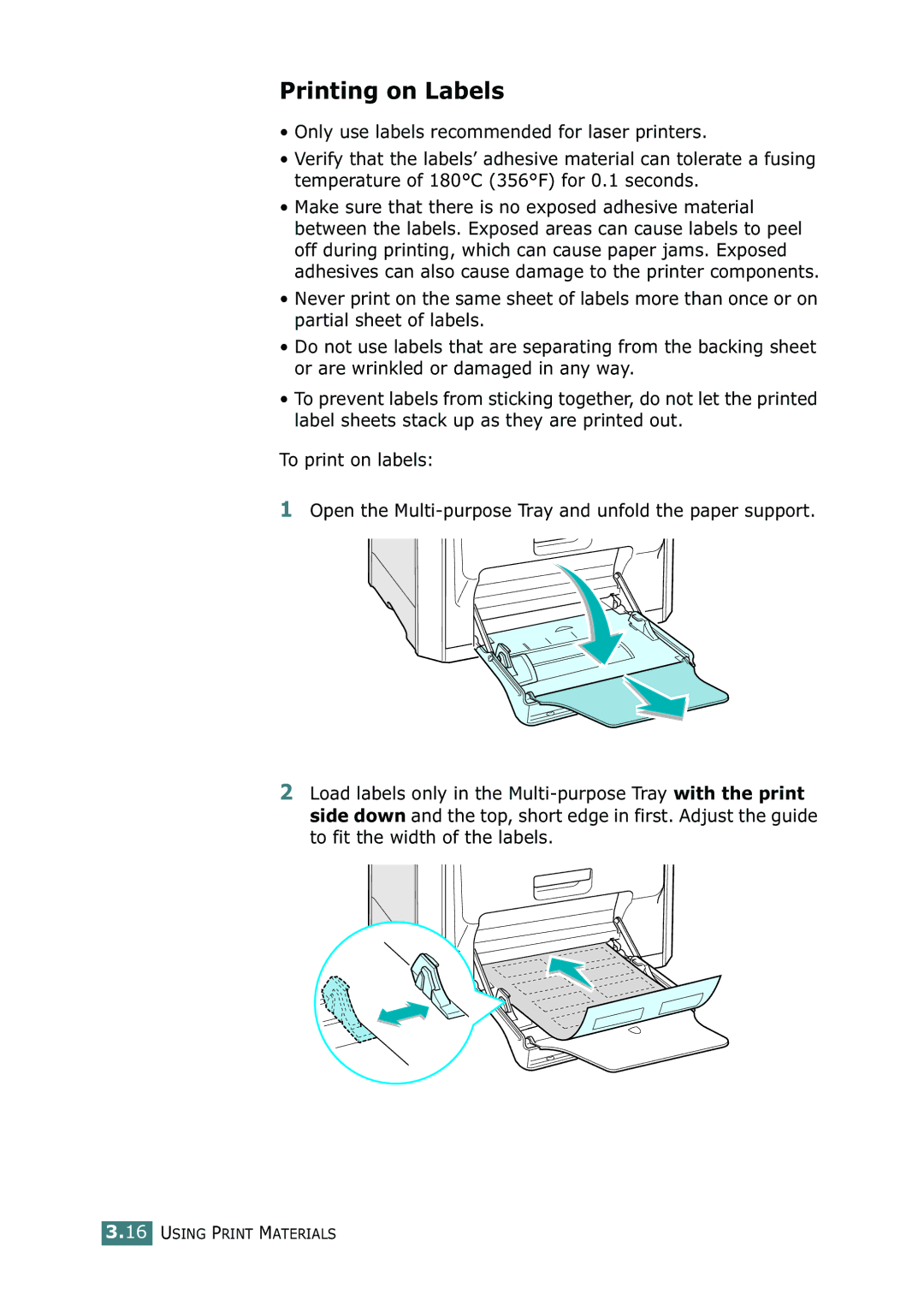 Samsung CLP-550N setup guide Printing on Labels 